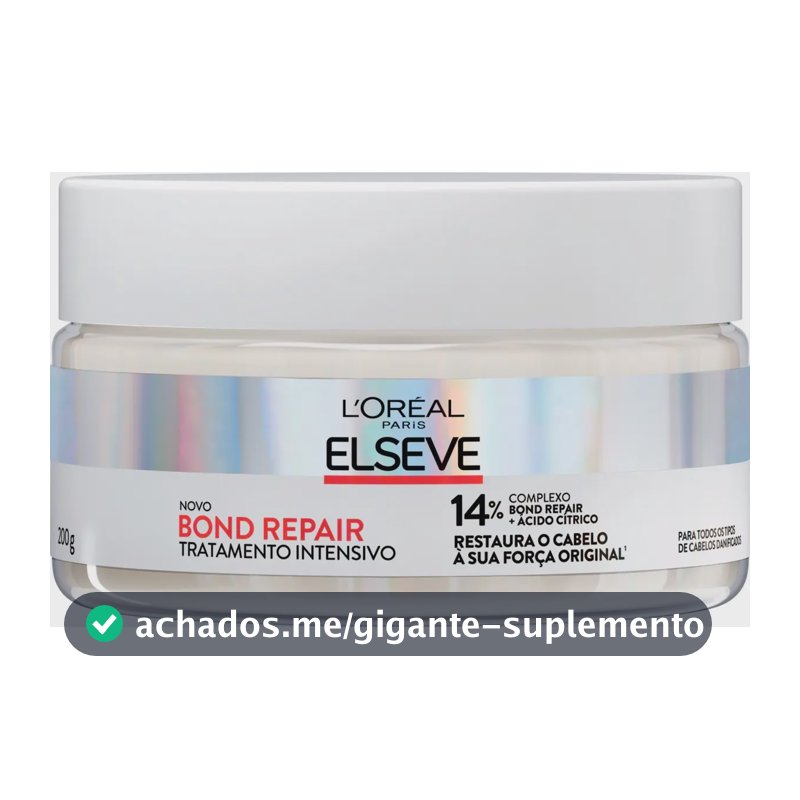 L'Oréal Paris Elseve Bond Repair Máscara de Tratamento Intensivo, com Ácido Cítrico e Glicina, Repara Ligações Capilares Quebradas, Reconstrução Profunda de Fios Danificados, 200g
