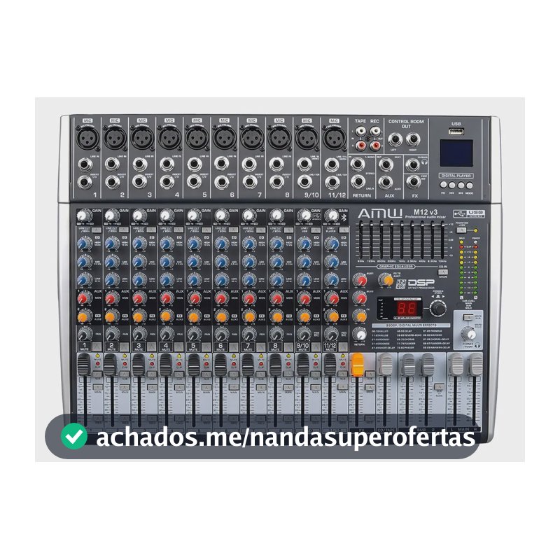 AMW M12 v3 Mesa de Som 12 Canais 99 Efeitos Dsp Interface de áudio USB, Bluetooth Aux Sub