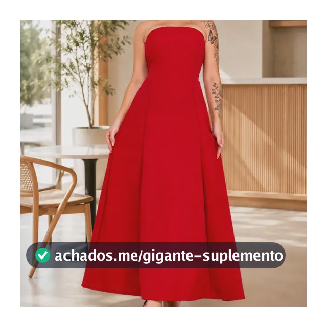 Vestido Longo Linho Tomara Caia Festa Elegante Lastex Costas Vermelho Liso M (38-40)