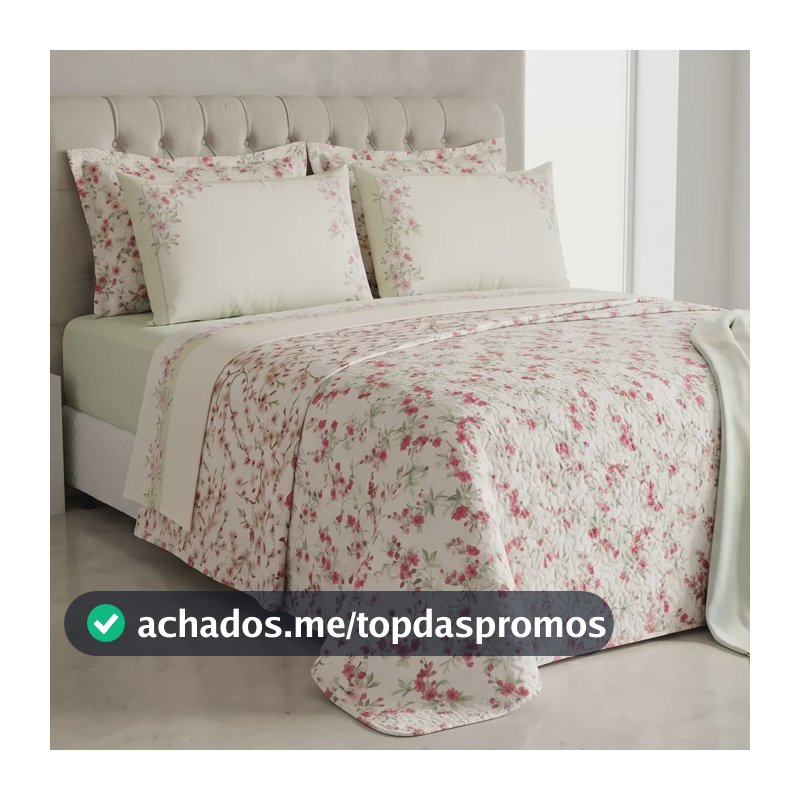 Cobre Leito Florido E Jogo De Cama 7 Peças King Azaleia Verde Harmony