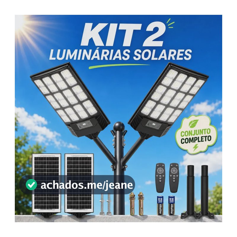 Kit 2 Luminaria Solar Externa Com Sensor Refletor Led 2200W