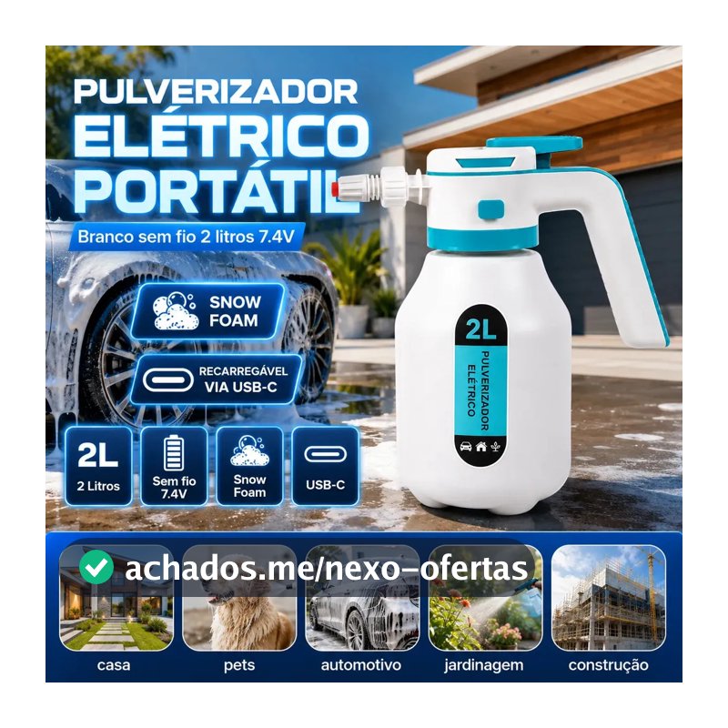 Pulverizador Elétrico VERUNTO 2 L para Carro, Jardim e Casa, com Bateria