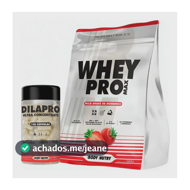 Whey Pro 900g + Pré Treino Dilapro- Proteína Disposição Foco Morango