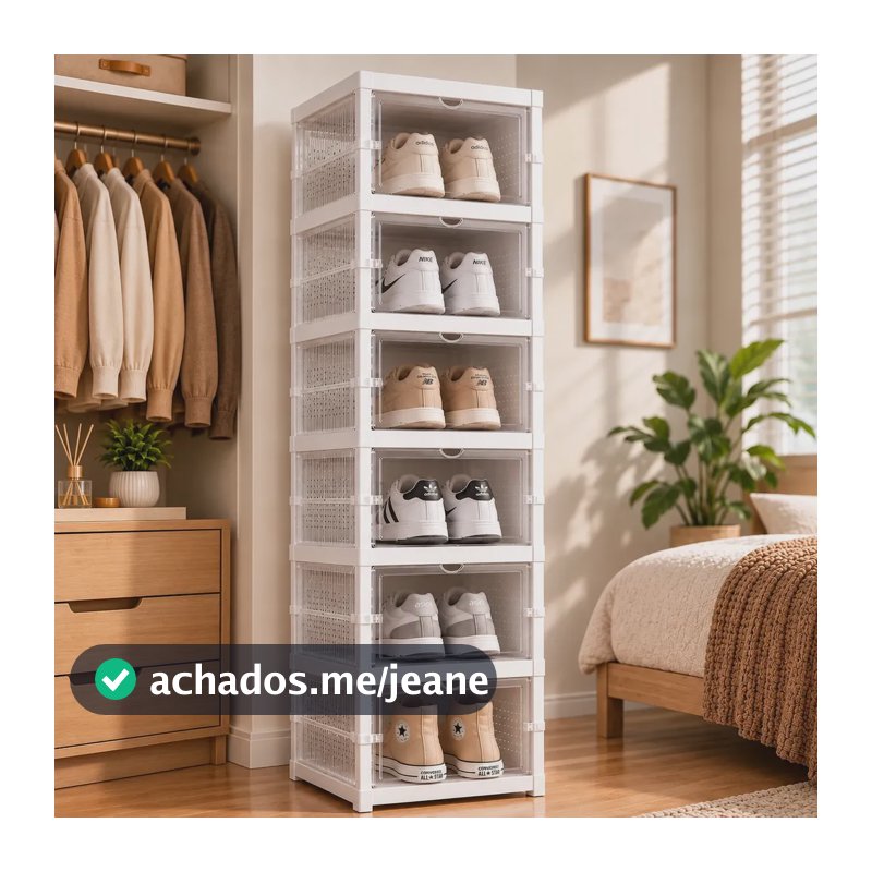 Sapateira Vertical Empilhável 6 Pares Organizador De Calçados Modular Transparente Caixa de Tênis Fácil Montagem