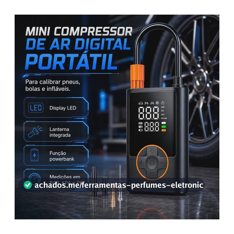 Compressor Portátil Car Air Pump Digital Com Visor Para Carro Moto Bike Calibrador De Pneu Multifuncional