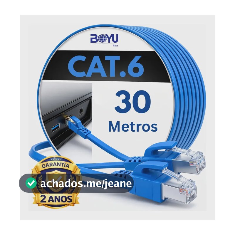 Cabo De Rede Internet 30m 30 Metros Cat6 Azul Crimpado Giga Lan Ethernet Boyu Cell