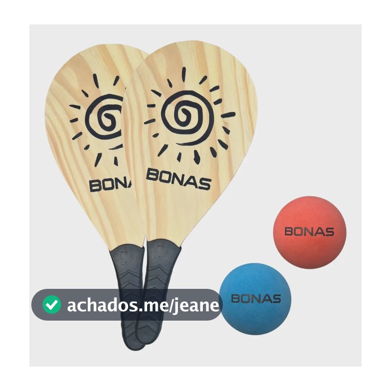 Kit Frescobol Bonas 2 Raquetes de Madeira Pinus e 2 Bolas Profissionais Ideal Para Praia, Lazer e Esporte em Dupla Cor Madeira