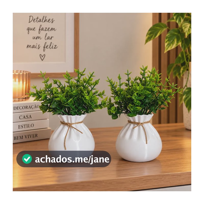 Kit 2 Vasos Vasos Decorativos Com Plantas Artificiais Branco Branco Com Plantas Verdes