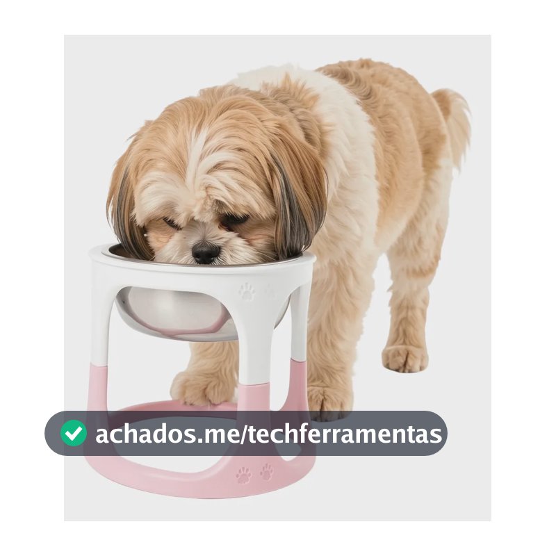 Comedouro Elevado Pet Com Tigela Inox Para Cães E Gatos 0v Rosa E Branco