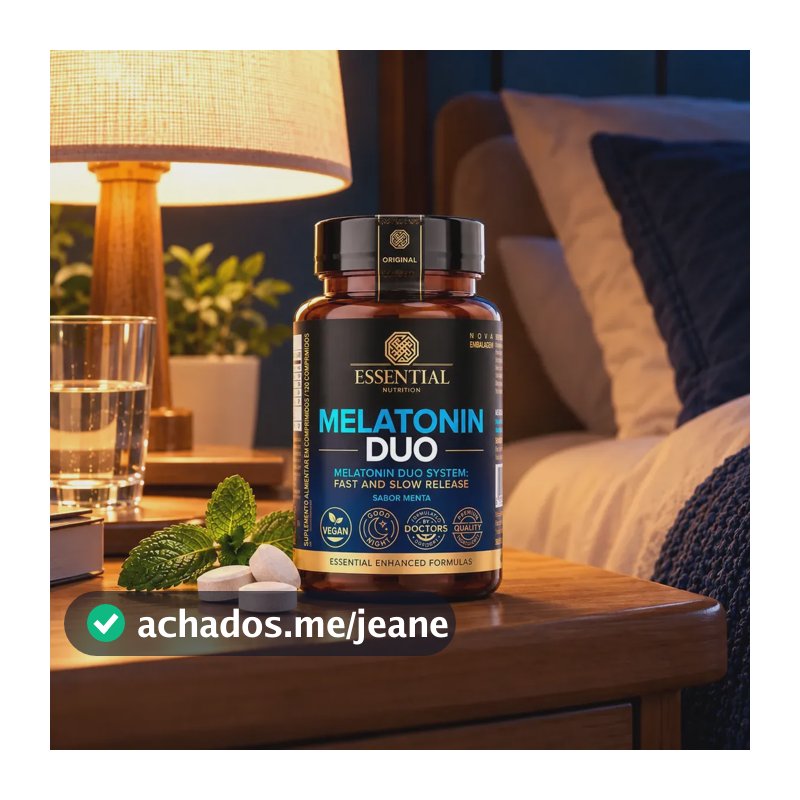 Melatonina Duo Essential Nutrition Sabor Menta, 120 Comprimidos Sublinguais Vegan de Rápida e Lenta Liberação