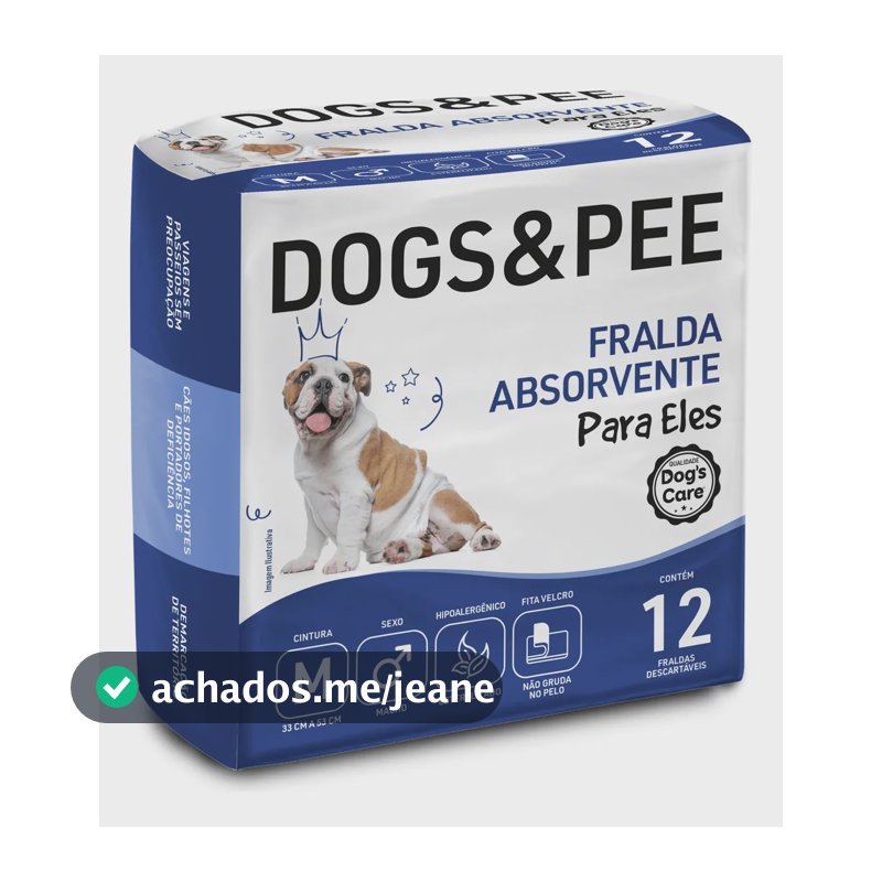 Fralda Higiênica Descarável Dogs & Pee Macho M 12 Unidades Branco M