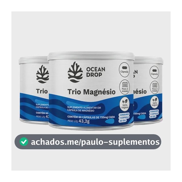 Kit 3x Trio Magnésio Ocean Drop Magnésio Bisglicinato Malato 60 Cápsulas 175mg