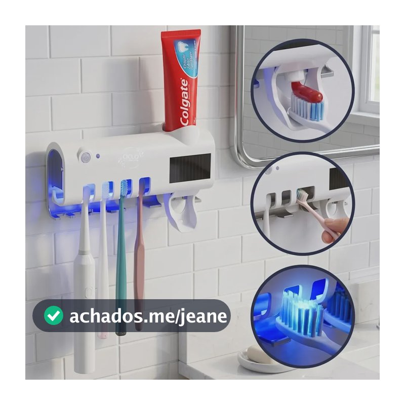 Suporte Escova De Dentes Dispenser Pasta Com Esterilizador De Escovas Led Luz Uv De Parede Ciclo Alternativa