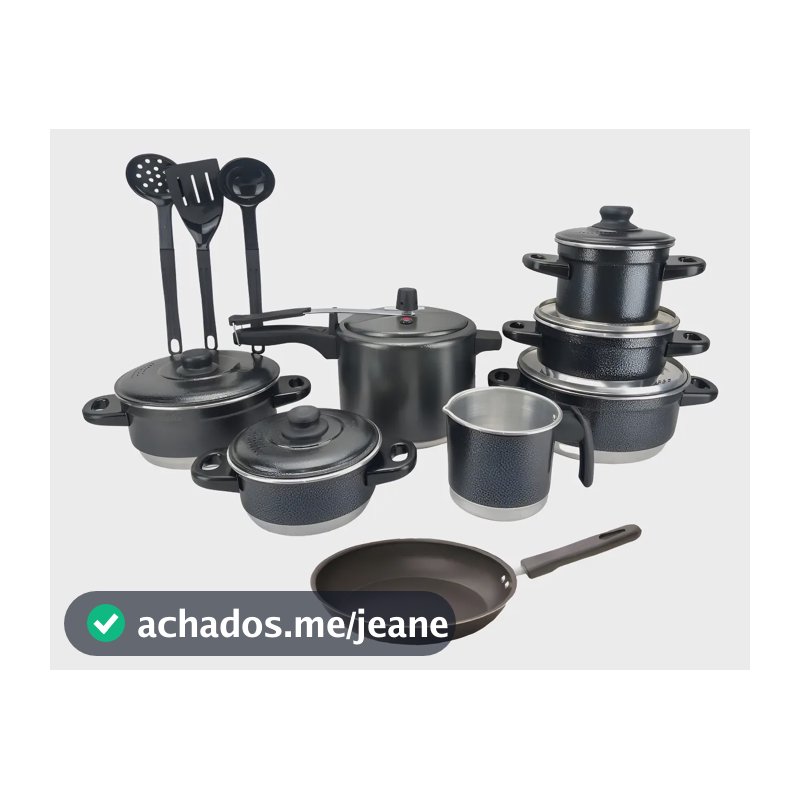 Jogo de Panelas Extra Forte Luxo 11 Peças com Panela de Pressão e Frigideira Antiaderente Preto Craqueado