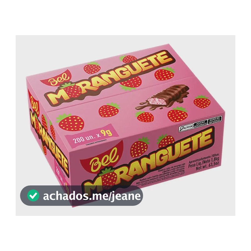 Caixa de bombom de chocolate Moranguete 200 unidades 9gr