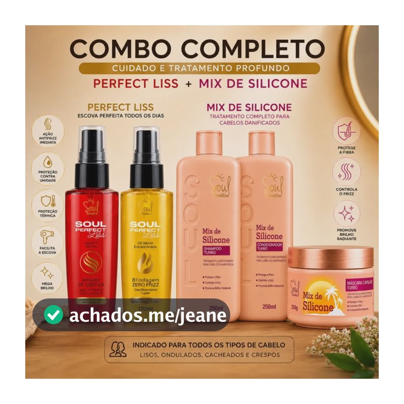Kit Combo Capilar 5 Itens Mix De Silicone 250 Ml , Seruns 10