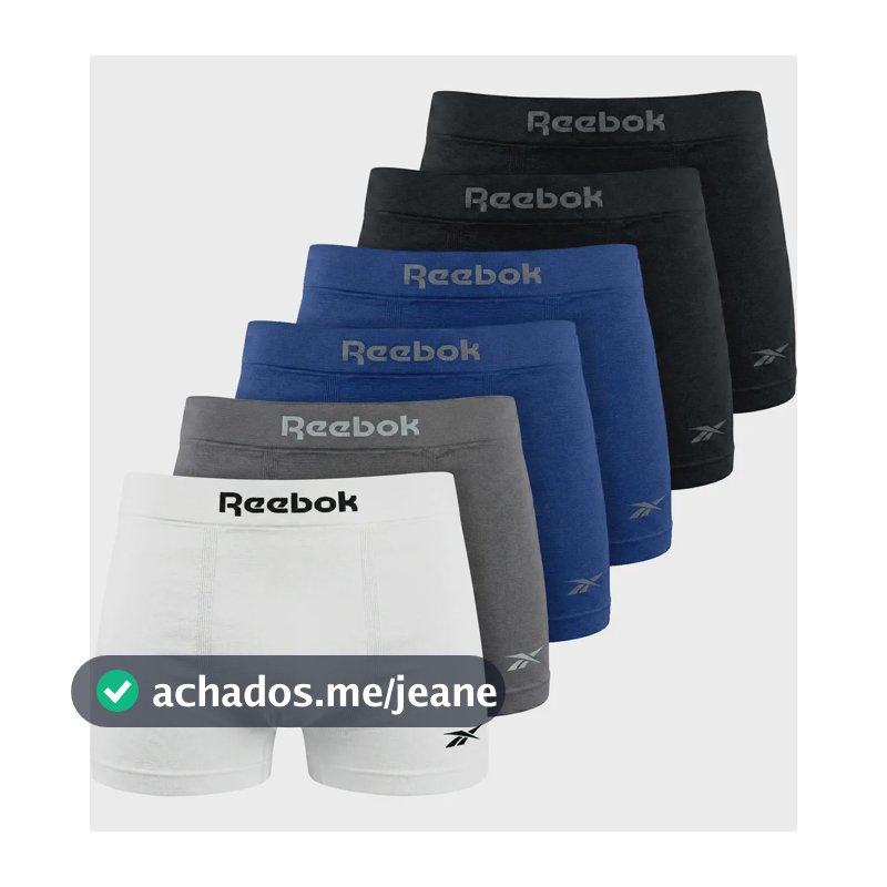 Kit 6 Cuecas Boxer Box Classic Poliamida Original Reebok Sortidas Liso Gg