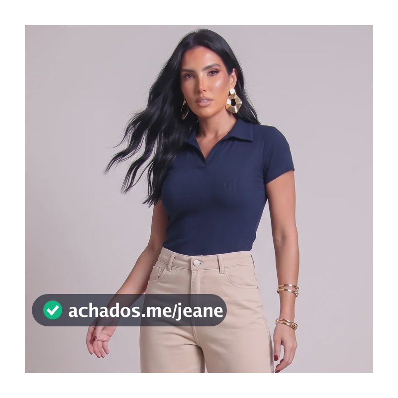 Camisa Polo Feminina Gola Italiana Ribana Manga Curta Slim Azul-marinho Canelado G