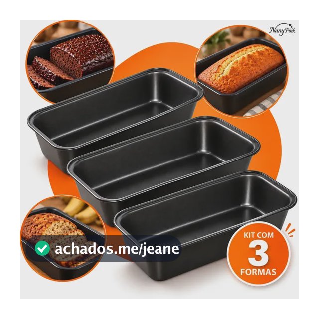 Kit 3 Formas Retangulares NANY PINK Antiaderentes para Pão e Bolo, de Aço Carbono com Teflon, 27cm