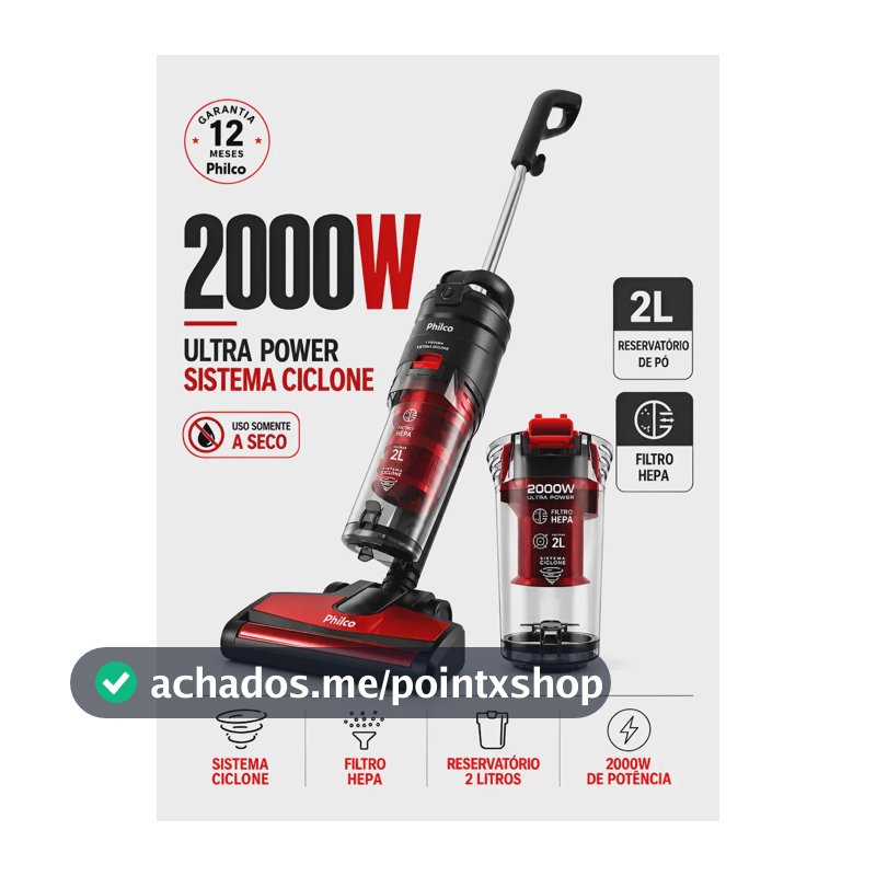 Aspirador De Pó Turbo 2000w Philco Filtro Lavável Pas4000v Preto 127v