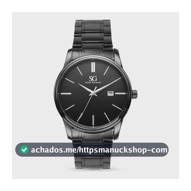 Relógio Chroma Masculino Preto Saint Germain Clássico Caixa Preta Detalhes Prata 42mm