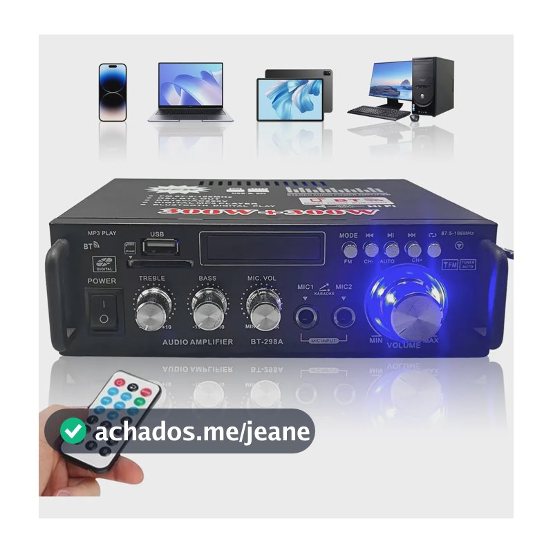 Amplificador Bluetooth 600w Bass Usb Aux Sd Fm Som Ambiente Preto 600 W 127/220v