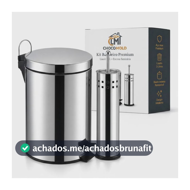 Kit Lixeira 3 Litros + Escova Sanitária Para Banheiro Inox Lixeira Inox Escova Sanitária Inox Lixeira Pedal Pedaleira