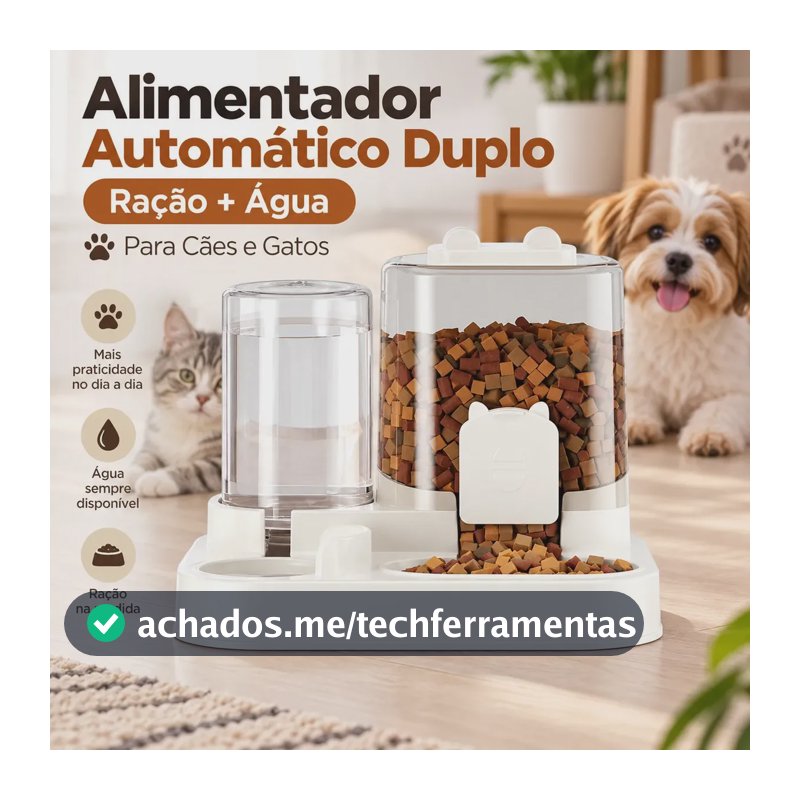 Alimentador Comedouro e Bebedouro Automático Duplo Ração e Água Pet Cães Gatos