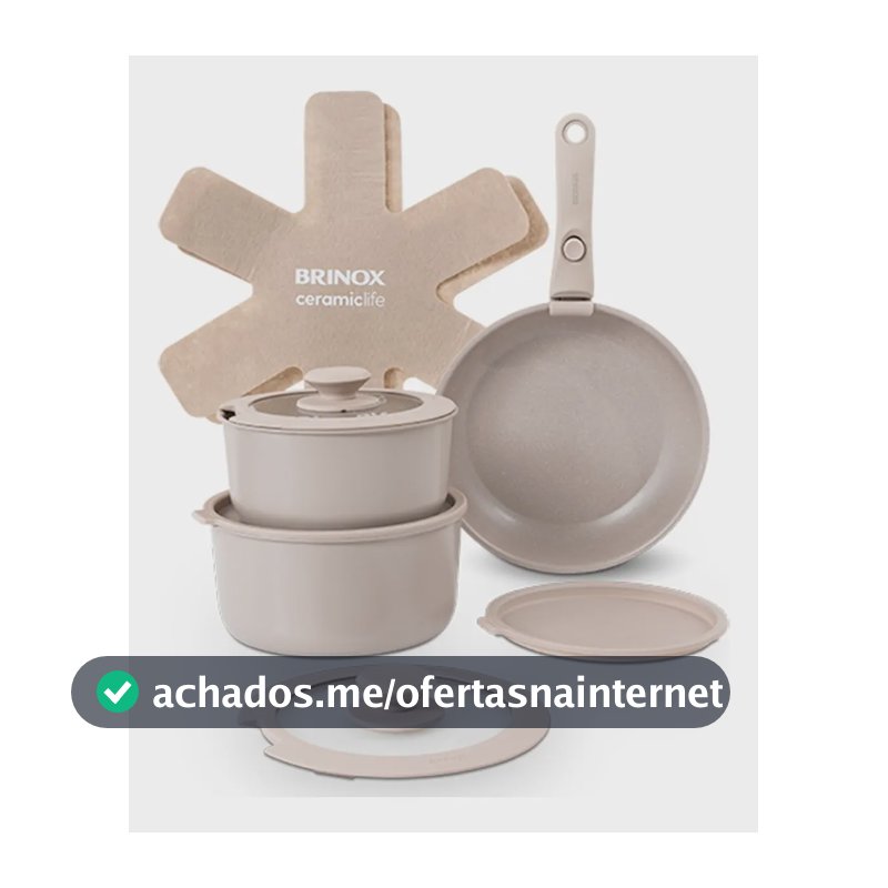 Jogo De Panelas Antiaderente Cerâmico 10 Peças Brinox Fit Cor Areia