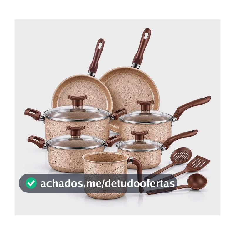 Jogo De Panelas Antiaderente 10 Peças Teflon Cor Bianco Bege Conjunto Kit Frigideira Panela Casa Cozinha