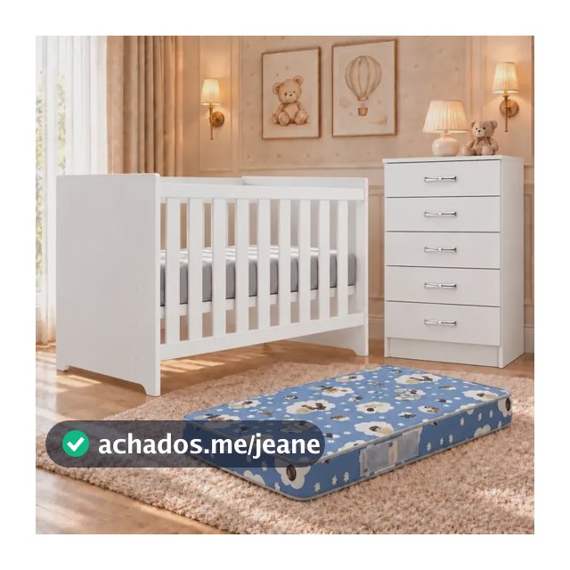 Kit Quarto para Bebê Inova Magazine com Berço Americano Mali 2 em 1 e Cômoda Maxi Branca