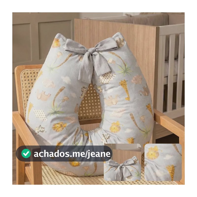 Almofada De Amamentação Para Bebe Travesseiro Super Macio Algodão - Safari Cinza