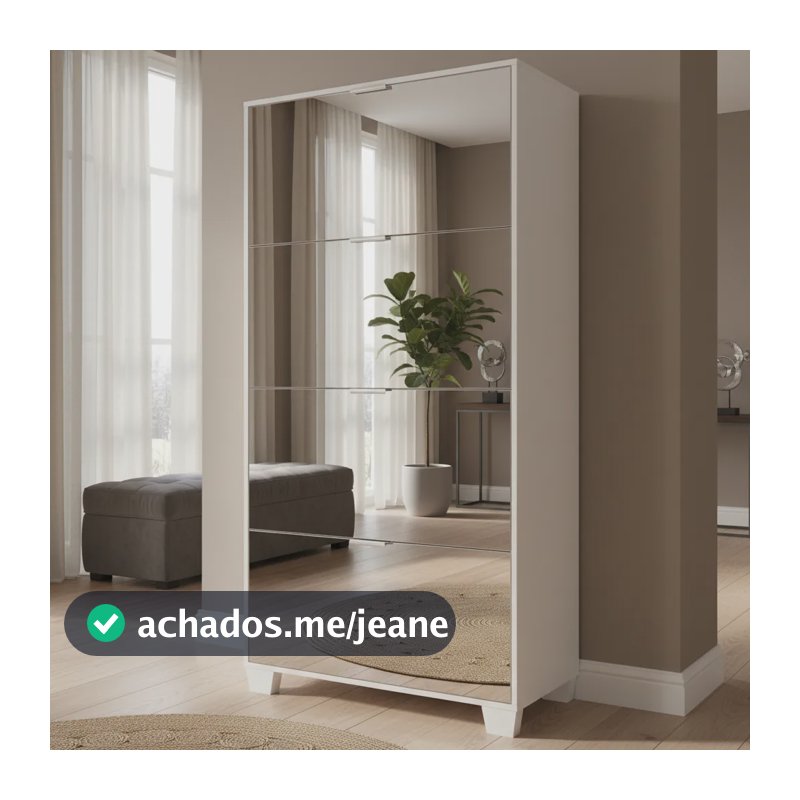 Sapateira Multiuso Espelhada 4 Portas De Espelho Basculante Branco