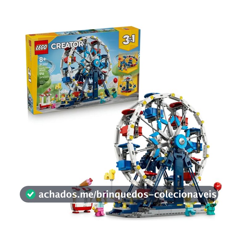 LEGO Creator 3 em 1 Roda-Gigante Icônica 31389; Conjunto de construção 3 em 1; Brinquedo para montar parque de diversões; Presente Dia das crianças; 8+