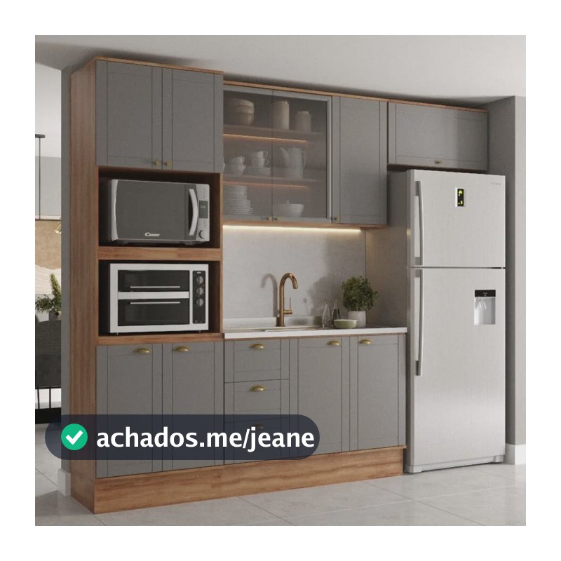 Cozinha Completa Milla Plus Armário E Balcão Cinza Carraro Cinza
