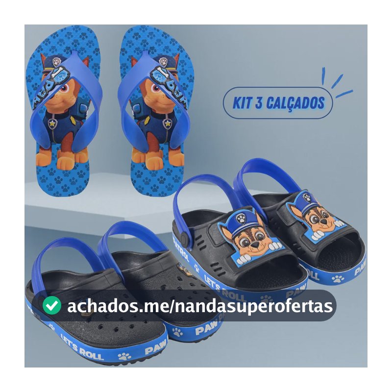 Kit 3 Pares Chinelo + Babuche Menino + Papete Slide Promoção Azul / Preto 30.31 Br