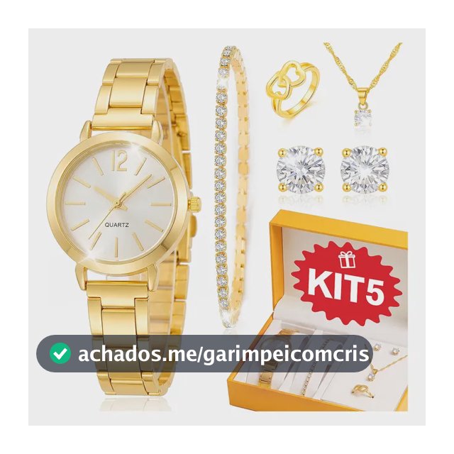Kit Relógio Feminino  Quartz Analógico Presente Dourado