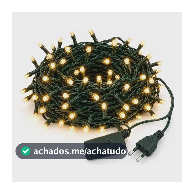 Cordão Pisca 100 Leds Natal Luz Branca Quente Fio Verde 10m Branco Quente 127v