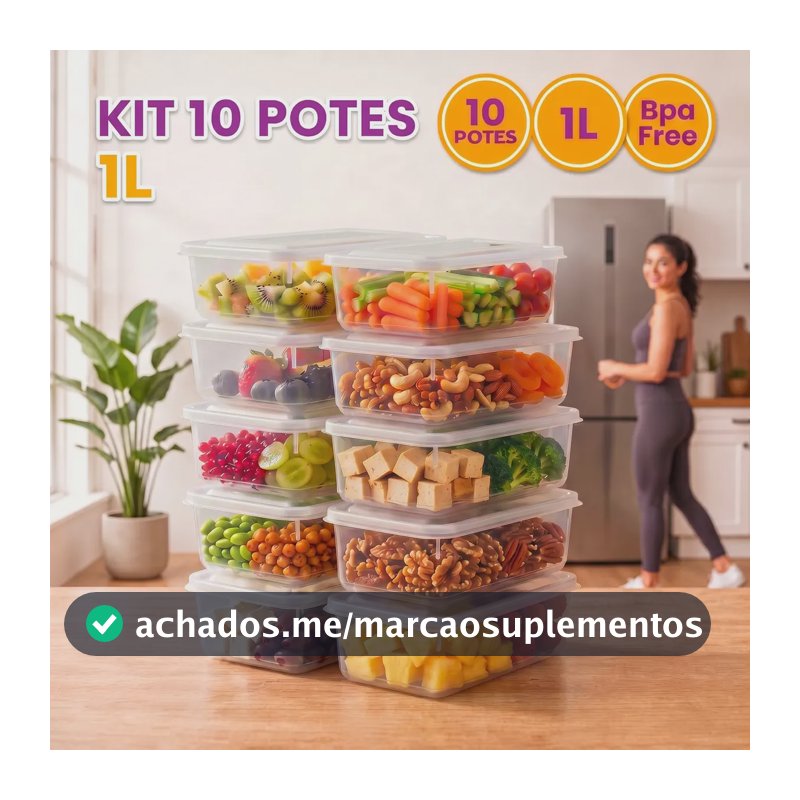 Kit 10 Potes 1 Litro Transparente Marmita Fitness Bpa Free Tampa Hermética Reutilizável Micro E Freezer Mantimentos ponte lar utilidades