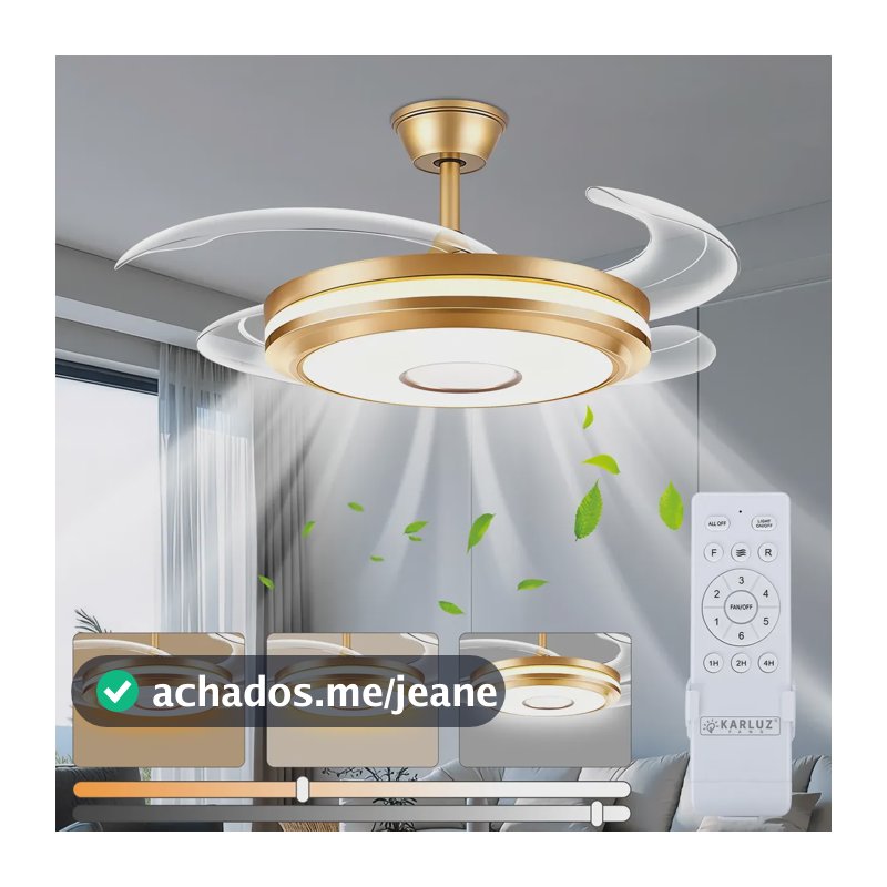 Ventilador De Teto Antuvi 42  Retrátil Silencioso C/controle 1.067 M 60hz Dourado 127/220v Branco Metal 4