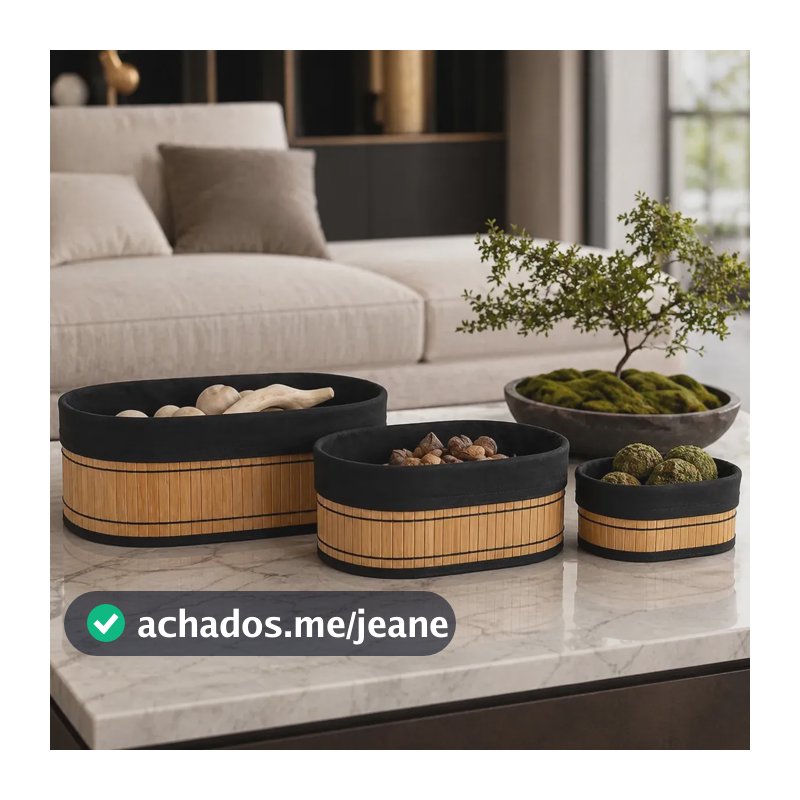 3 Cestos Organizadores Em Bambu P/ Multiuso No Banheiro Quarto Sala Cozinha Decoração Estilo Madeira Com Fundo De Mdf Servir Armazenar Acessórios Toalhas Papel Higiênico Comida Embalagens Perfumes