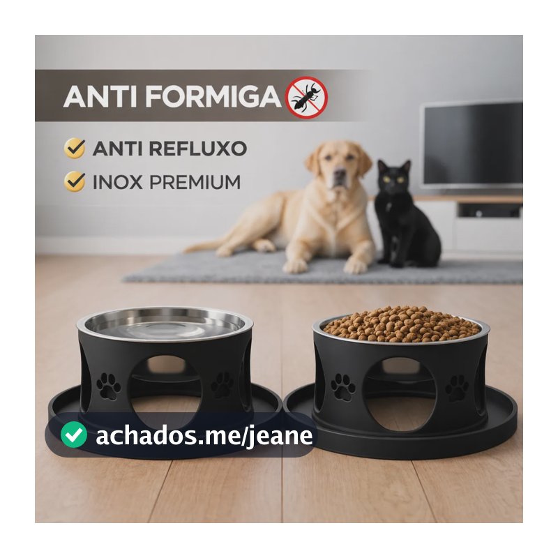 Comedouro Elevado Anti Formiga Inox Cães Gatos Antirrefluxo Preto Preto Pequeno