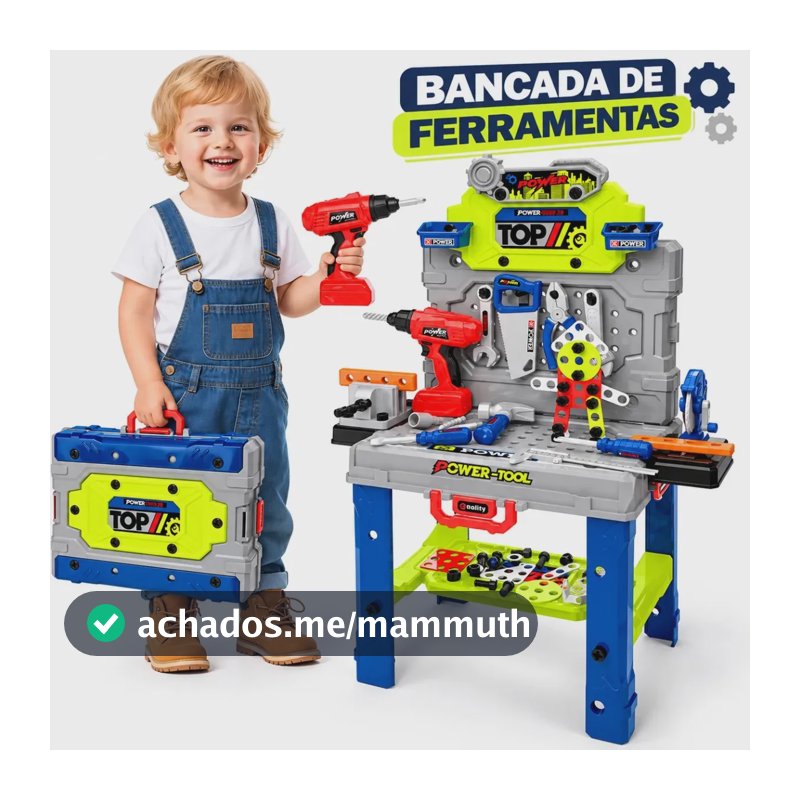 Bancada Ferramentas Infantil 132 Peças Com Furadeira Realista, Caixa Maleta 2 Em 1 E Kit Completo Para Brincar De Oficina