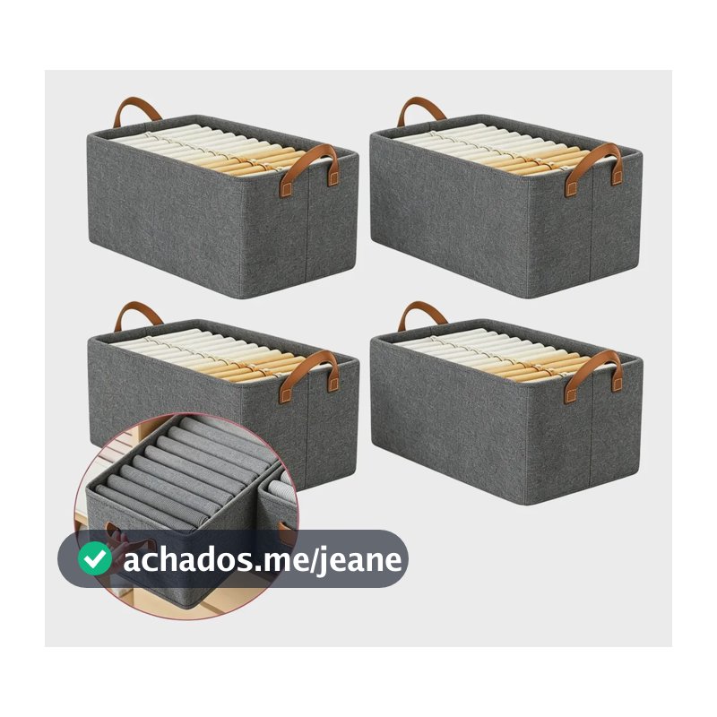 Kit 4 Cesto Caixa Organizadora Guarda Roupa Grande  Dobrável Cinza