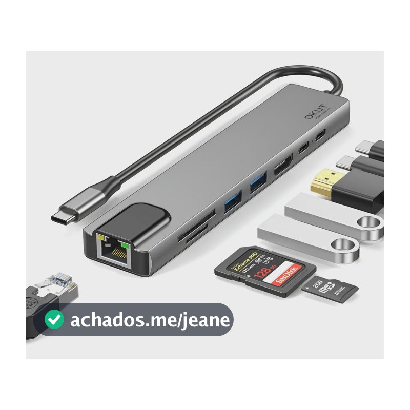 Okut Tipo C Para Usb 3.0 Hub Usb C Hdmi Sd Lan Pd Carga 8em1 Cinza