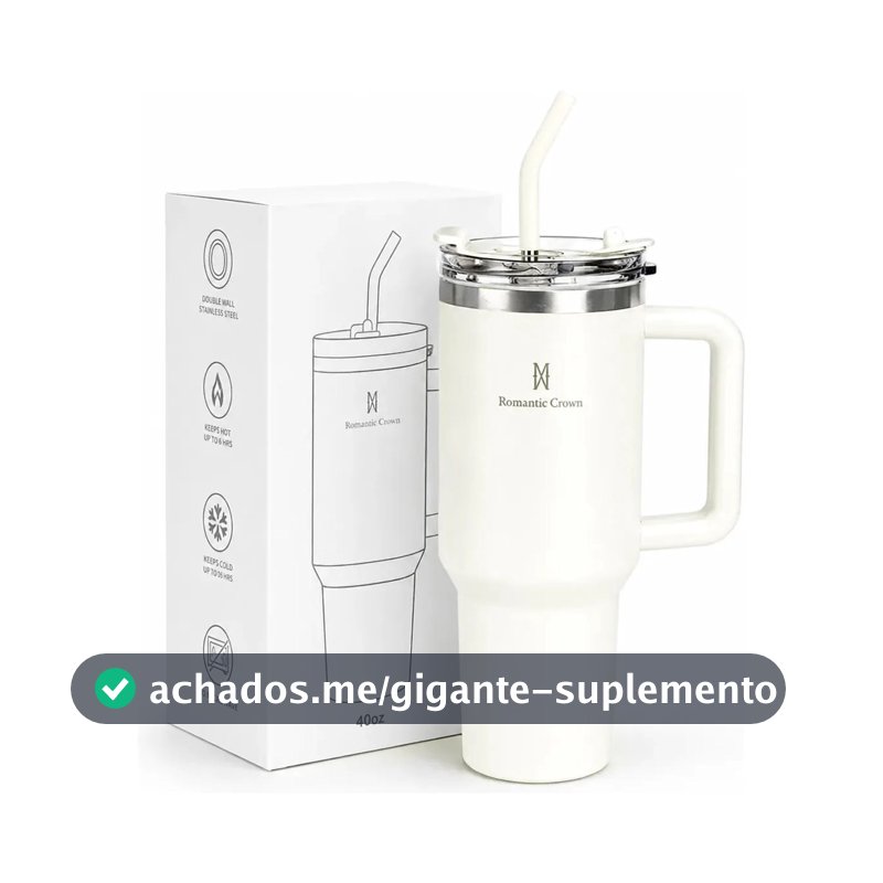 Copo Térmico Gigante 1,2l Inox Com Tampa E Inox Canudo Cor Branco Cor Pura / Material Fosco