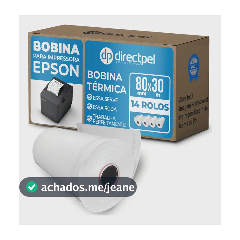 Bobina Térmica 80mm X 30m 48g Fosco Directpel Impressora Epson Tm T20x 14 Unid