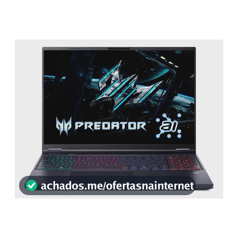 Notebook Gamer 16" Predator Helios Neo 16 IA Processador Intel Core Ultra 7 13ª Geração Placa de vídeo NVIDIA GeForce RTX 5070 8GB 16GB RAM DDR5 512GB SSD Tela WQXGA 240Hz Windows 11 Wi-Fi 6E
