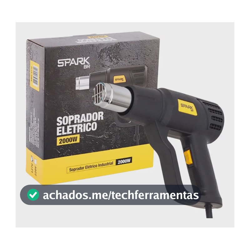 Soprador Térmico Profissional Spark Br 2000w Para Envelopamento 2 Estágios 600° Graus Ar Quente Preto