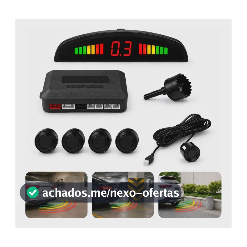 Kit Sensor De Estacionamento Preto 22mm Universal Ré Buzzer Preto